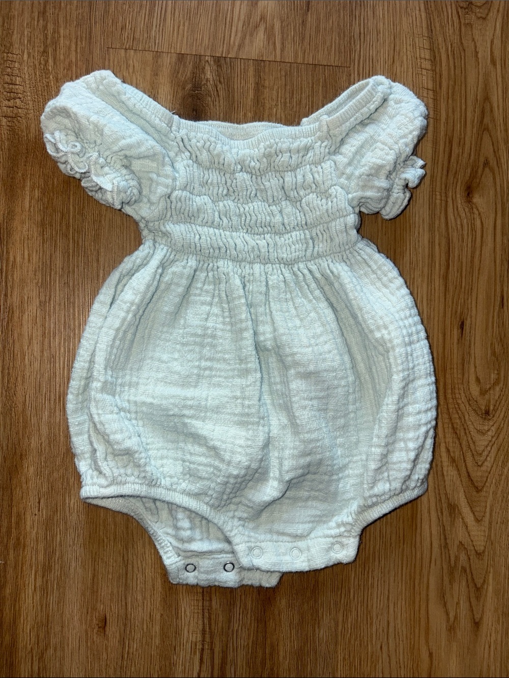 Cream Textured Baby Romper with Puff Sleeves